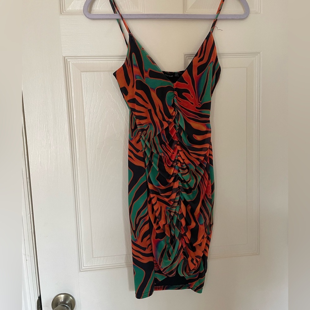 PrettyLittleThing Orange and Green Mini Dress